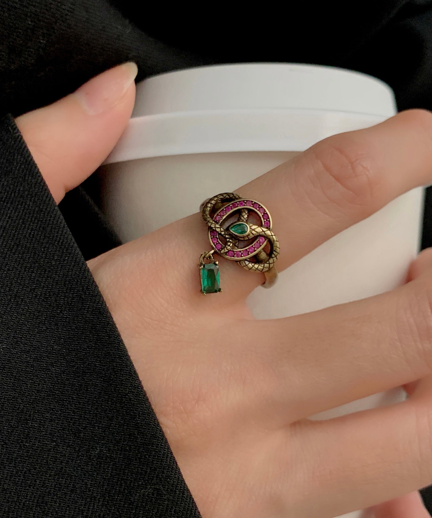 Vintage Colorblock Ancient Gold Zircon Small Snake Open Rings – SooLinen