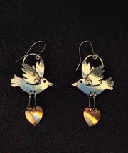Vintage Copper Love Little Brid Drop Earrings