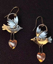 Vintage Copper Love Little Brid Drop Earrings