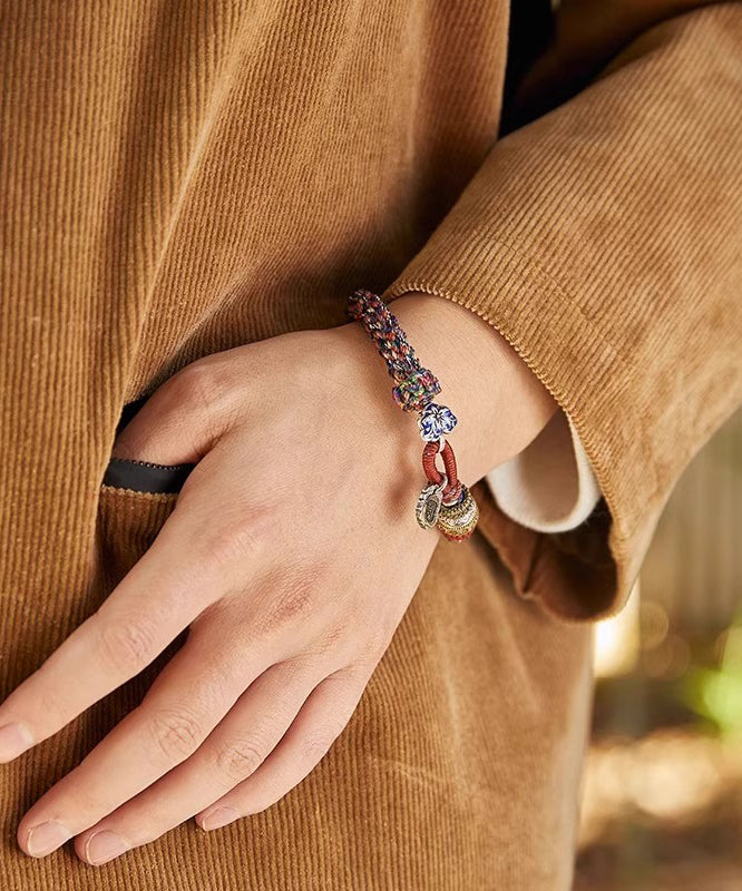 Vintage Cotton Thread Weaving Beads Charm Bracelet