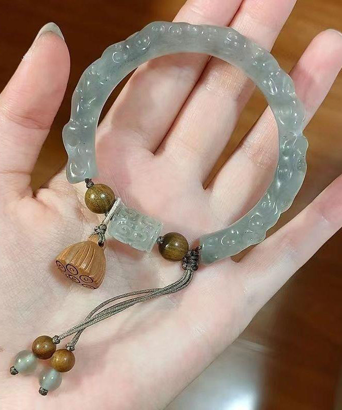 Vintage Cyan Jade Lotus Tassel Bangle