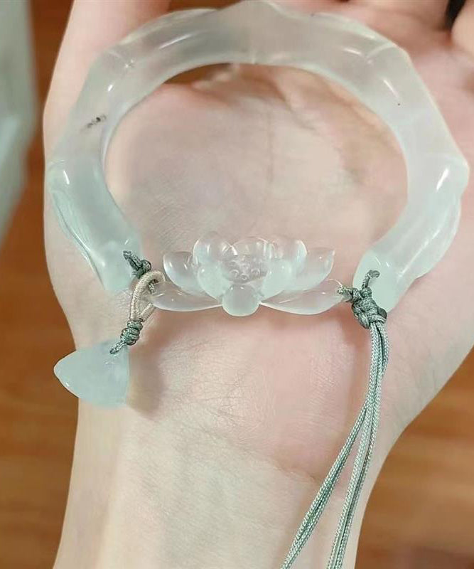 Vintage Cyan Jade Lotus Tassel Bangle