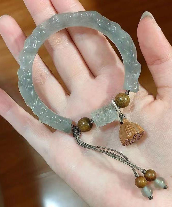 Vintage Cyan Jade Lotus Tassel Bangle