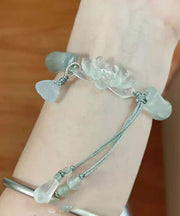 Vintage Cyan Jade Lotus Tassel Bangle