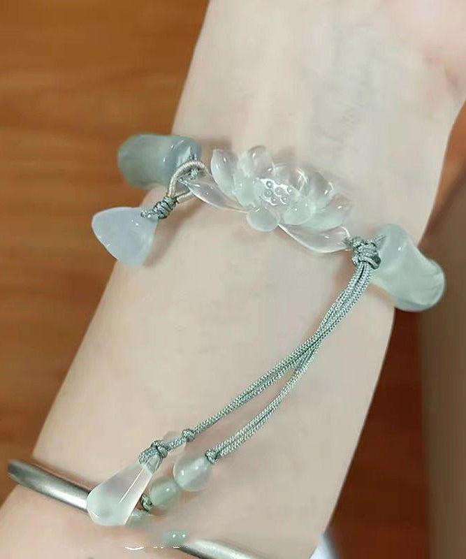 Vintage Cyan Jade Lotus Tassel Bangle