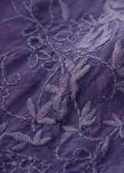 Vintage Dark Purple Embroidered Tie Waist Linen Maxi Dress Spring