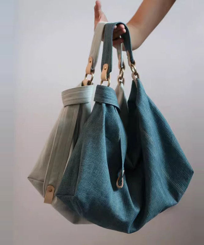 Vintage Denim Blue Solid Durable Cotton Messenger Bag