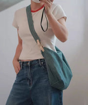 Vintage Denim Blue Solid Durable Cotton Messenger Bag