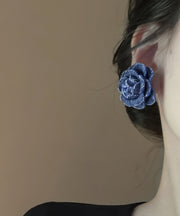 Vintage Denim Blue Sterling Silver Floral Stud Earrings