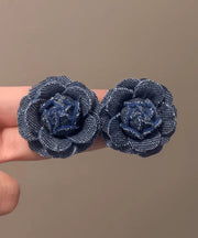 Vintage Denim Blue Sterling Silver Floral Stud Earrings