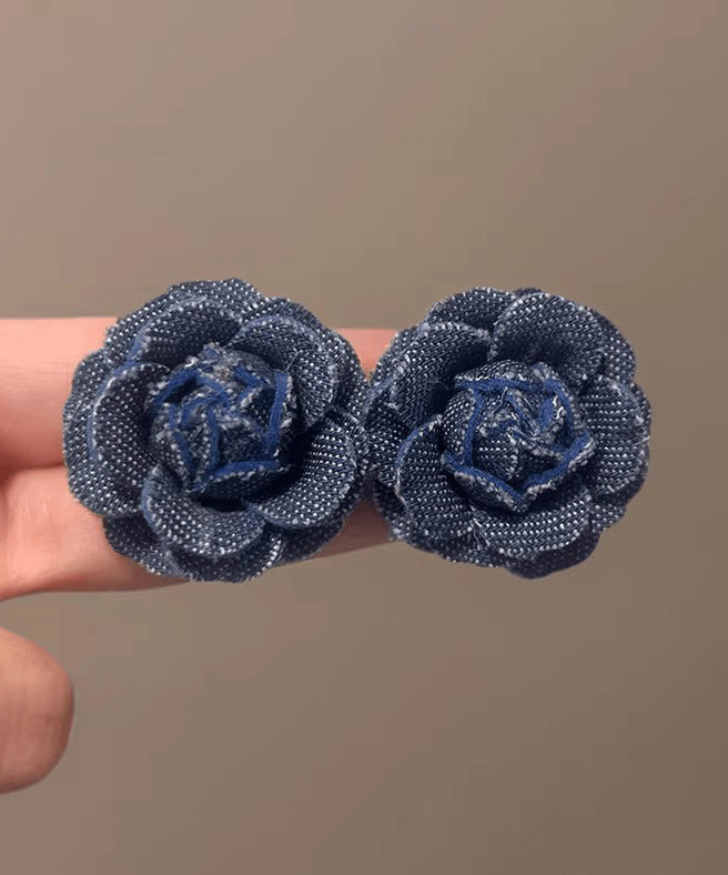 Vintage Denim Blue Sterling Silver Floral Stud Earrings