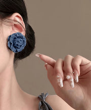 Vintage Denim Blue Sterling Silver Floral Stud Earrings