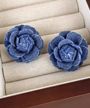 Vintage Denim Blue Sterling Silver Floral Stud Earrings