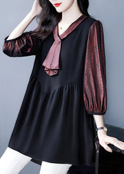 Vintage Dull Red Heart Neck Patchwork Fake Two Piece Shirt Bracelet Sleeve