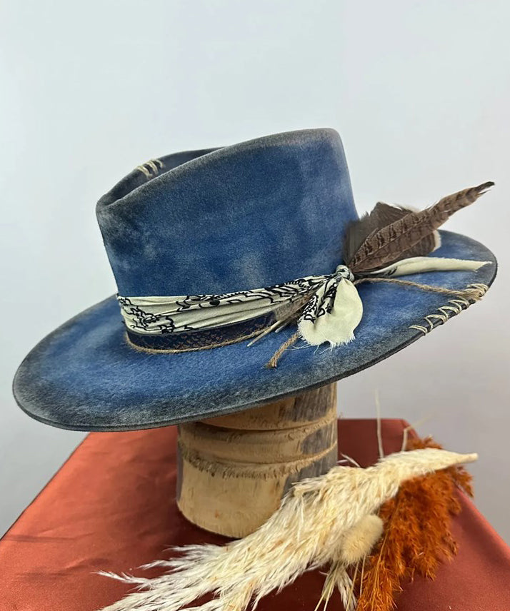 Vintage Ethnic Style Blue Wool Cowboy Hat