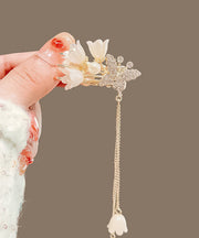 Vintage Gold Copper Alloy Zircon Ringflower Tassel Hairpin