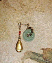 Vintage Gold Stainless Steel Overgild Jade Water Drop Drop Earrings