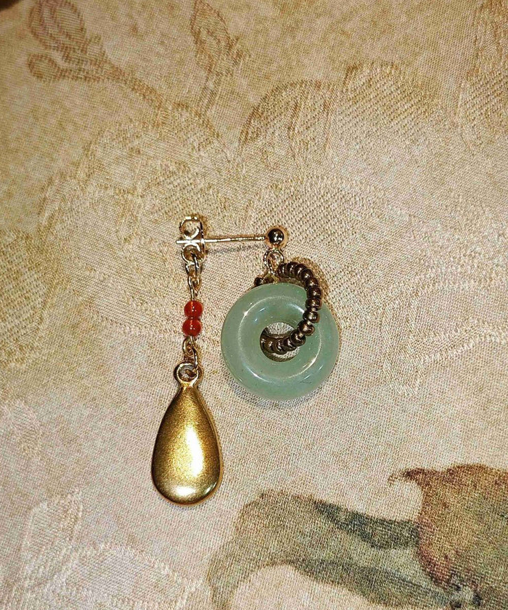 Vintage Gold Stainless Steel Overgild Jade Water Drop Drop Earrings
