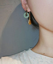Vintage Gold Stainless Steel Overgild Jade Water Drop Drop Earrings