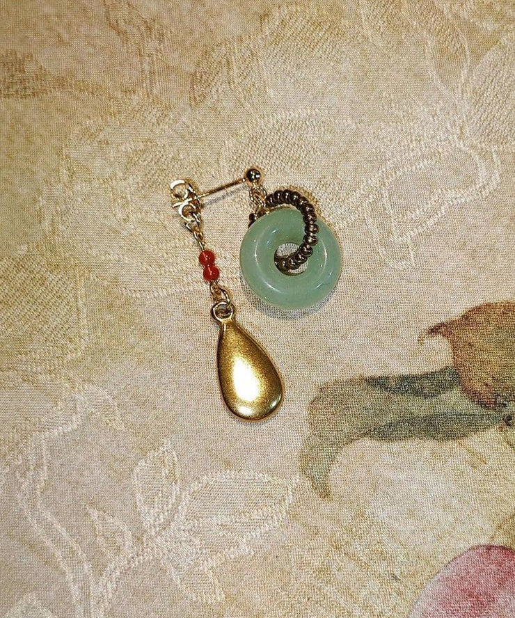 Vintage Gold Stainless Steel Overgild Jade Water Drop Drop Earrings