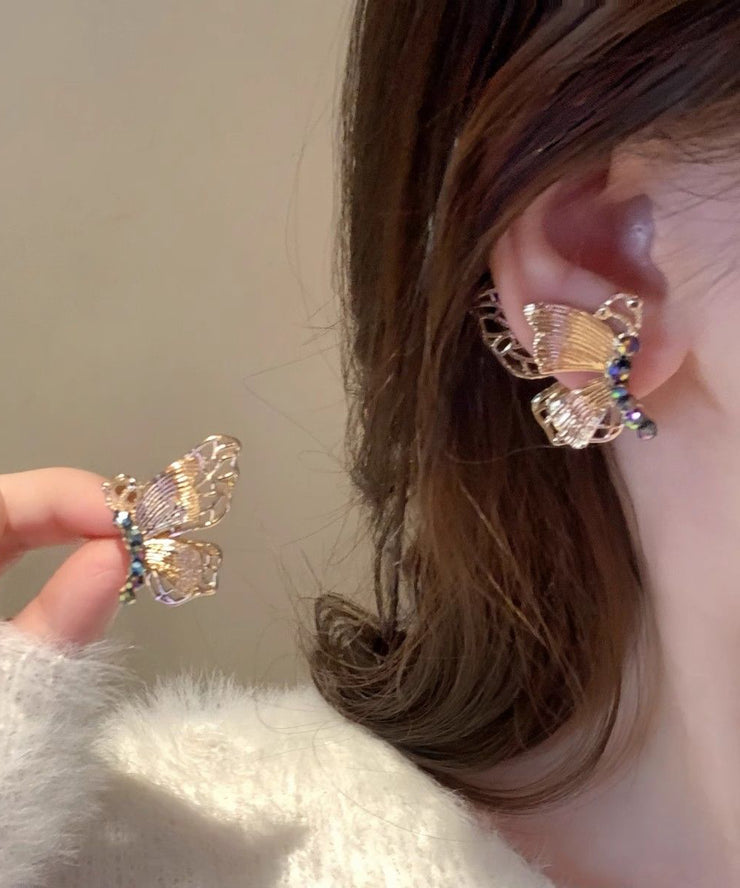 Vintage Gold Sterling Silver Alloy Butterfly Stud Earrings