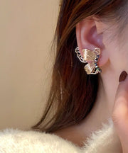 Vintage Gold Sterling Silver Alloy Butterfly Stud Earrings