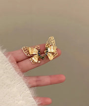 Vintage Gold Sterling Silver Alloy Butterfly Stud Earrings