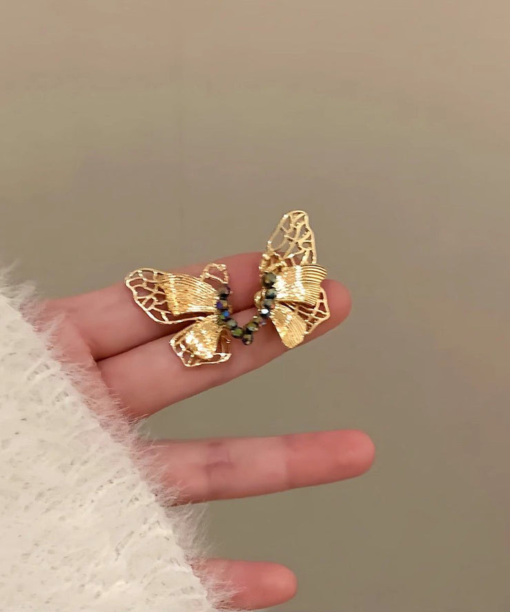Vintage Gold Sterling Silver Alloy Butterfly Stud Earrings
