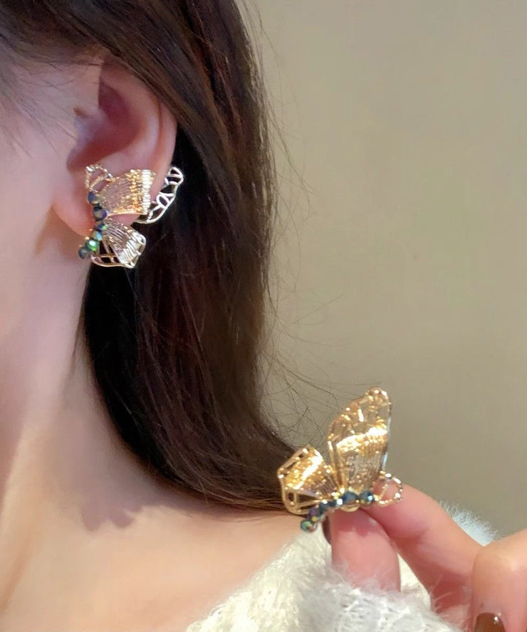 Vintage Gold Sterling Silver Alloy Butterfly Stud Earrings