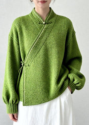 Vintage Grass Green Thick Knit Oriental Sweater Tops Winter