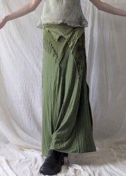 Vintage Green Asymmetrical Side Open Cotton Skirts Summer
