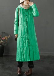 Vintage Green Hooded Tasseled Chinese Button cotton Coats Winter