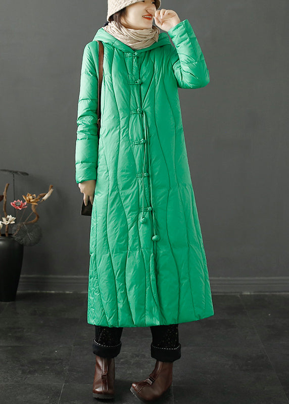 Vintage Green Hooded Tasseled Chinese Button cotton Coats Winter