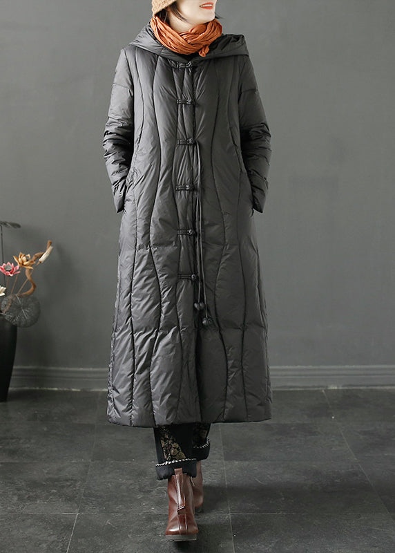 Vintage Green Hooded Tasseled Chinese Button cotton Coats Winter