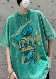 Vintage Green O Neck Print Cotton Mens T Shirt Summer