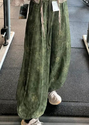 Vintage Green Print Elastic Waist Tulle Crop Pants