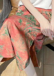 Vintage Green Side Open Draping Silk A Line Skirt Summer