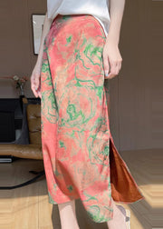 Vintage Green Side Open Draping Silk A Line Skirt Summer