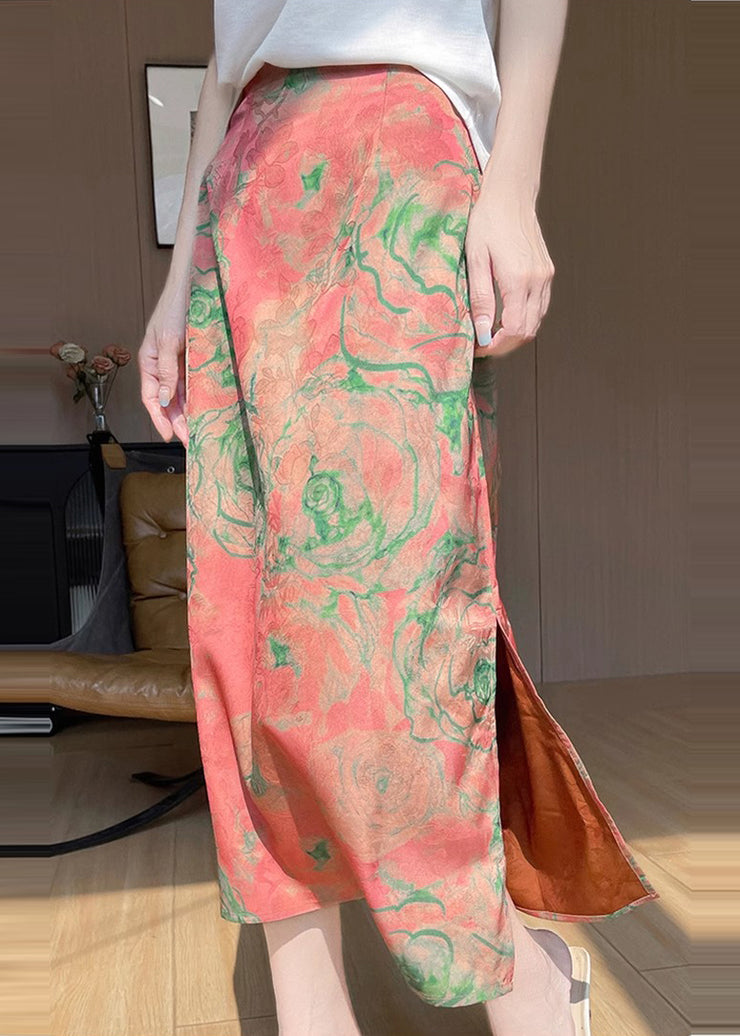 Vintage Green Side Open Draping Silk A Line Skirt Summer