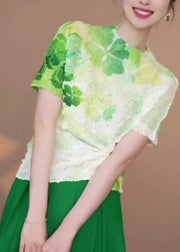 Vintage Green Tie Dye Cotton T Shirts Tops Summer