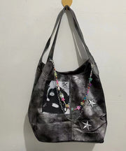 Vintage Grey Chain Linked Appliqued Faux Leather Shoulder Bags