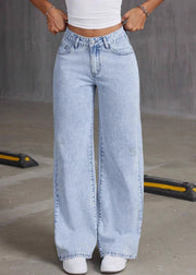 Vintage Grey Embroidered Pockets Denim Pants Summer