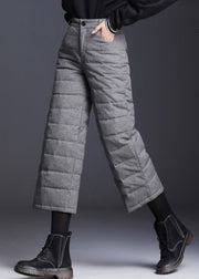 Vintage Grey Pockets High Waist Duck Down Crop Pants Winter