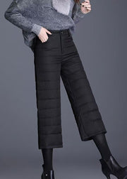 Vintage Grey Pockets High Waist Duck Down Crop Pants Winter