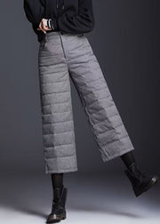 Vintage Grey Pockets High Waist Duck Down Crop Pants Winter