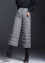 Vintage Grey Pockets High Waist Duck Down Crop Pants Winter
