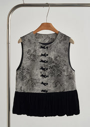Vintage Grey Print Patchwork Silk Velour Vests Fall