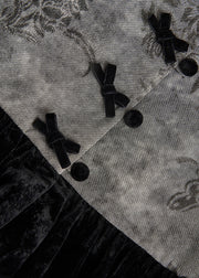 Vintage Grey Print Patchwork Silk Velour Vests Fall