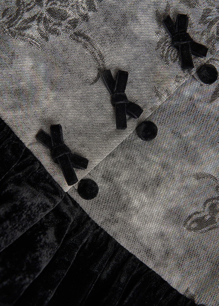 Vintage Grey Print Patchwork Silk Velour Vests Fall