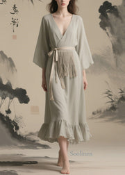 Vintage Grey Tasseled Chiffon Tunic Dresses Summer